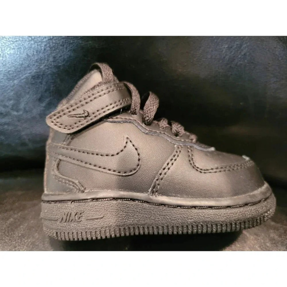 Nike Air Force 1 Mid LE TD Toddler Size 4C Triple Black Leather Sneakers NEW - Picture 2 of 10